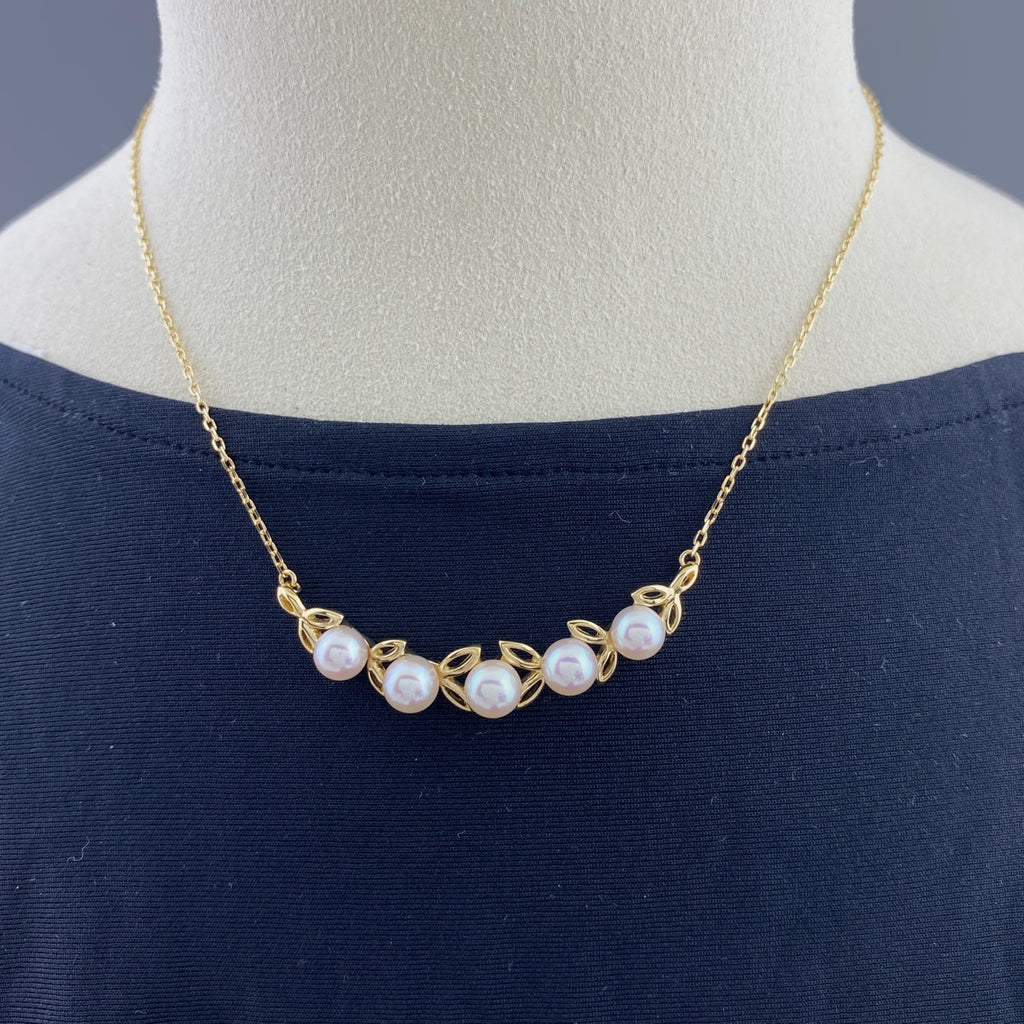 ミキモト パール デザインネックレス YG イエローゴールド ペンダント 真珠 ネックレス K18 パール レディース 【中古】brjwl