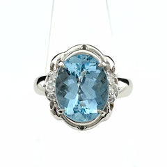 アクアマリン デザインリング リング 12.5号 Pt900 アクアマリン ダイヤモンド レディース ノンブランドジュエリー 【中古】nbjwl