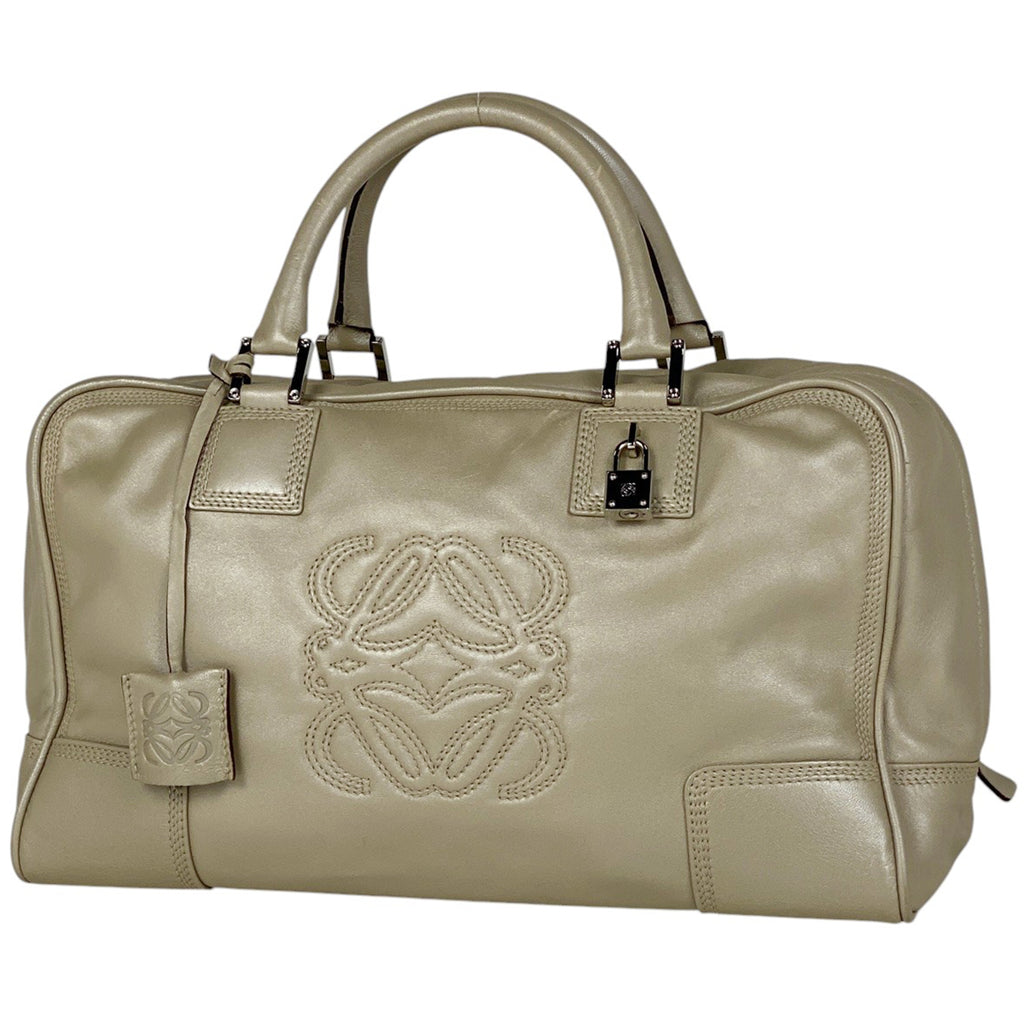 ロエベ アマソナ 36 アナグラム ハンドバッグ レザー ベージュ レディース 【中古】brbag