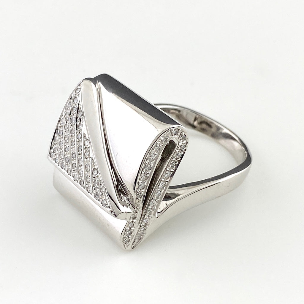 メレダイヤ デザインリング 指輪 リング 23.5号 K18 ダイヤモンド メンズ 【中古】nbjwl