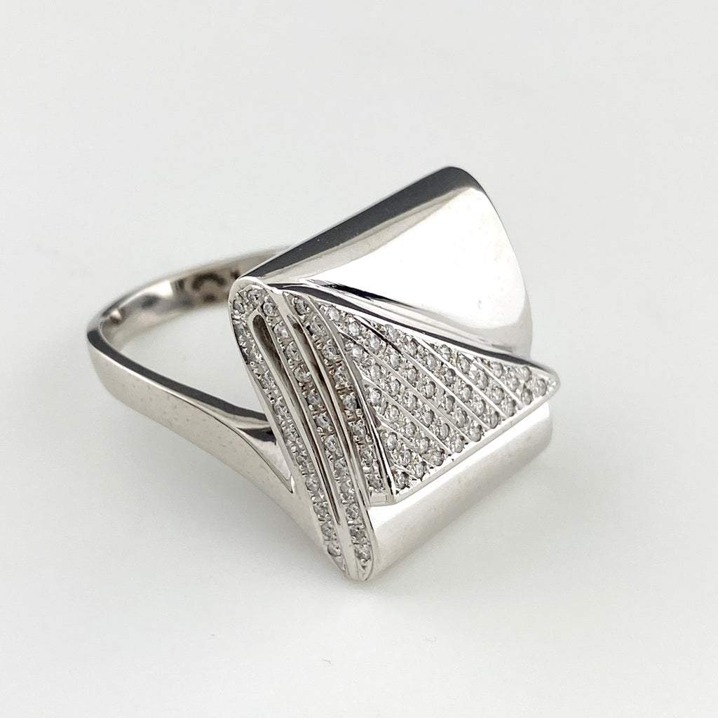 メレダイヤ デザインリング 指輪 リング 23.5号 K18 ダイヤモンド メンズ 【中古】nbjwl