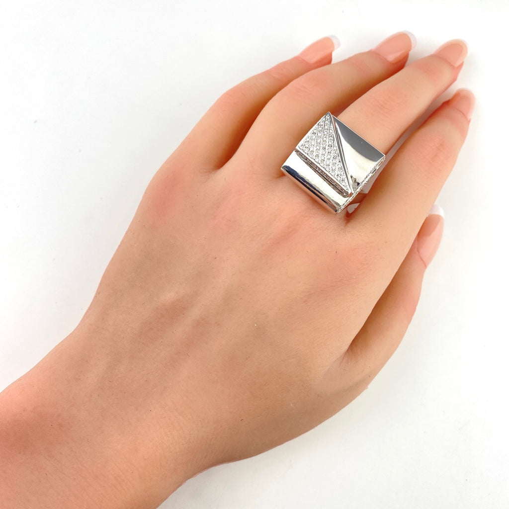 メレダイヤ デザインリング 指輪 リング 23.5号 K18 ダイヤモンド メンズ 【中古】nbjwl