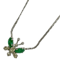 クリスチャンディオール バタフライモチーフ ラインストーン ネックレス 蝶々モチーフ ネックレス シルバーメッキ シルバー グリーン レディース 【中古】bracc