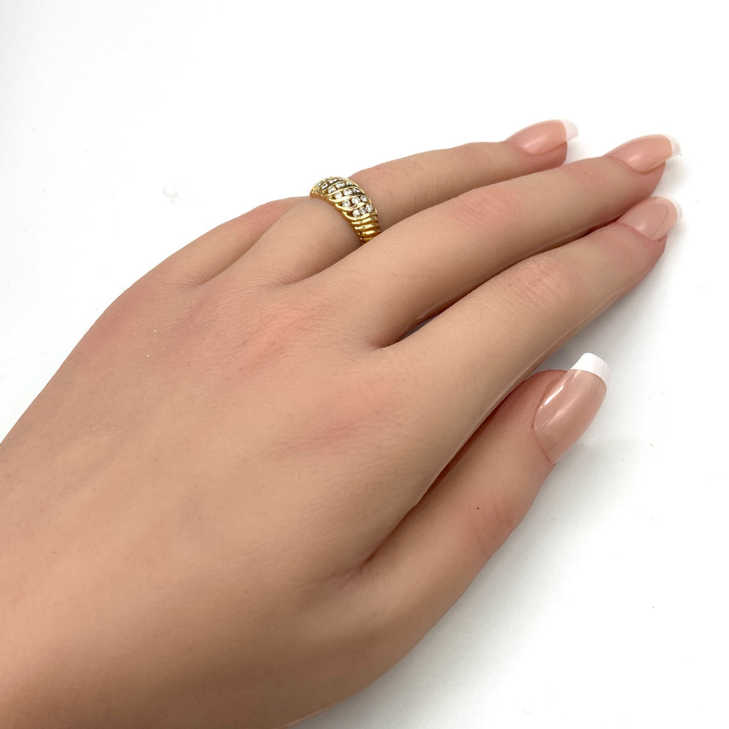 メレダイヤ デザインリング YG イエローゴールド 指輪 リング 11号 K18 ダイヤモンド レディース 【中古】nbjwl