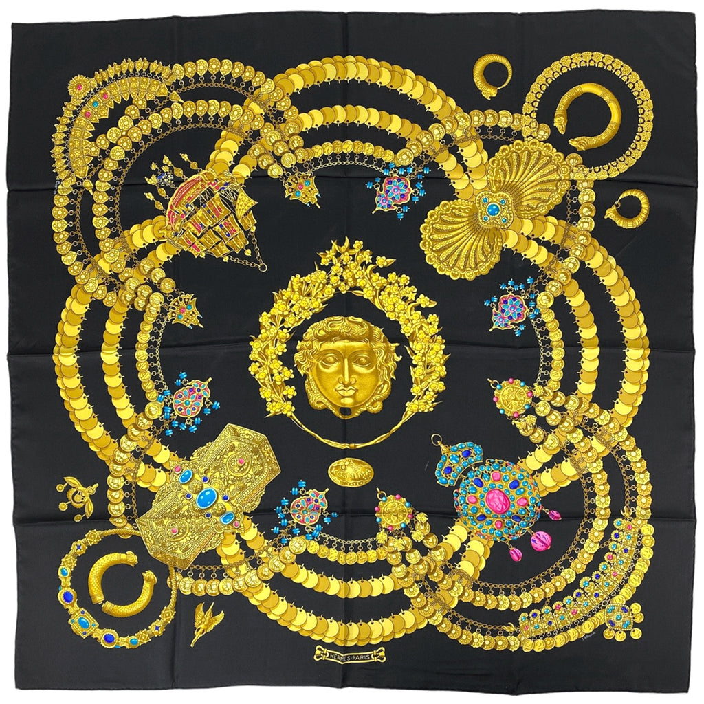 エルメス カレ 90 KOSMIMA 宇宙 スカーフ シルク ブラック マルチカラー レディース 【中古】brbag