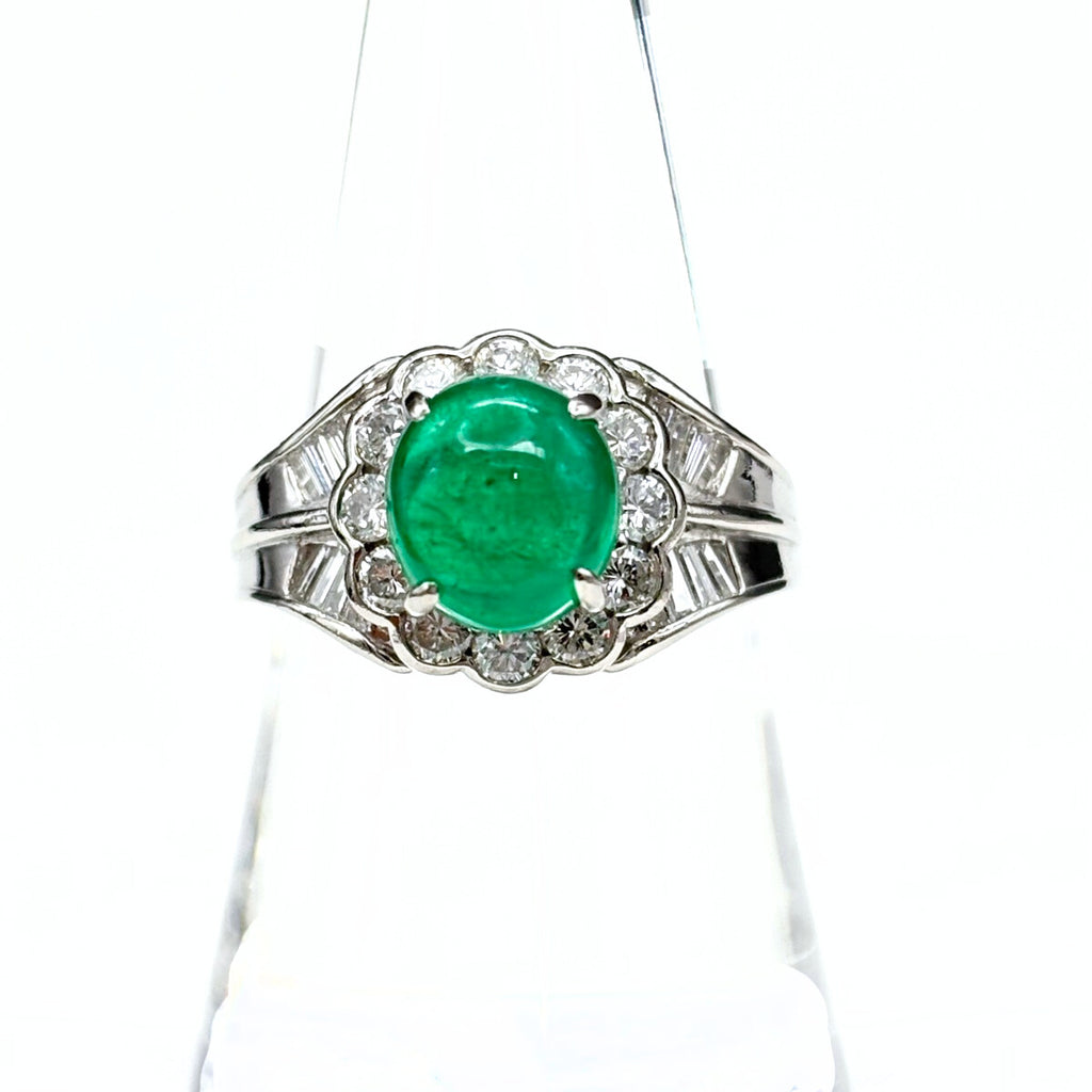 エメラルド デザインリング プラチナ 指輪 メレダイヤ リング 17号 Pt900 エメラルド ダイヤモンド レディース 【中古】nbjwl