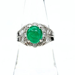 エメラルド デザインリング プラチナ 指輪 メレダイヤ リング 17号 Pt900 エメラルド ダイヤモンド レディース 【中古】nbjwl