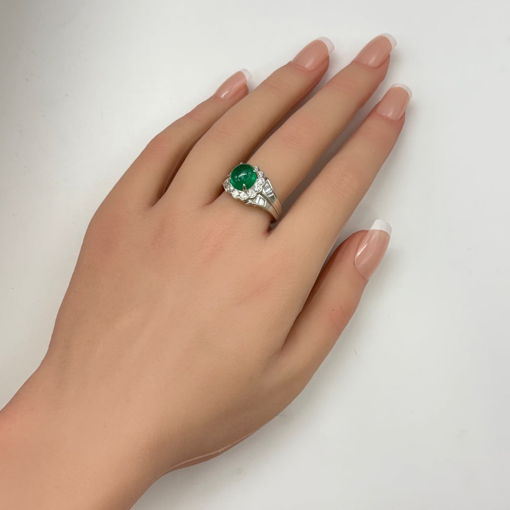 エメラルド デザインリング プラチナ 指輪 メレダイヤ リング 17号 Pt900 エメラルド ダイヤモンド レディース 【中古】nbjwl