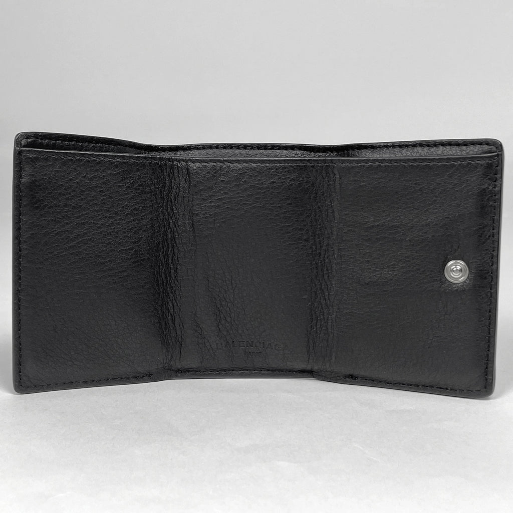 バレンシアガ ペーパー ミニ ウォレット ロゴ 三つ折り財布 レザー ブラック 391446 レディース 【中古】brbag