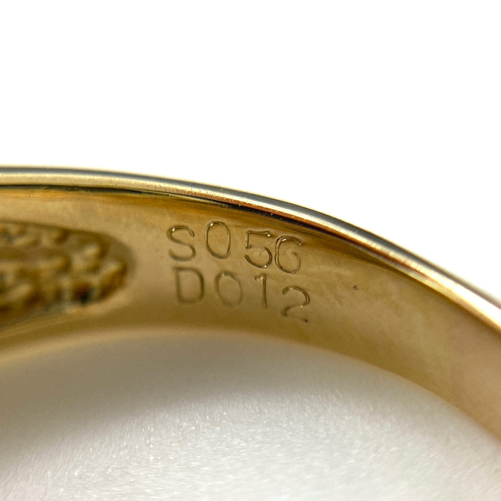 サファイア デザインリング YG イエローゴールド 指輪 メレダイヤ リング 14.5号 K18 サファイア ダイヤモンド レディース 【中古】nbjwl