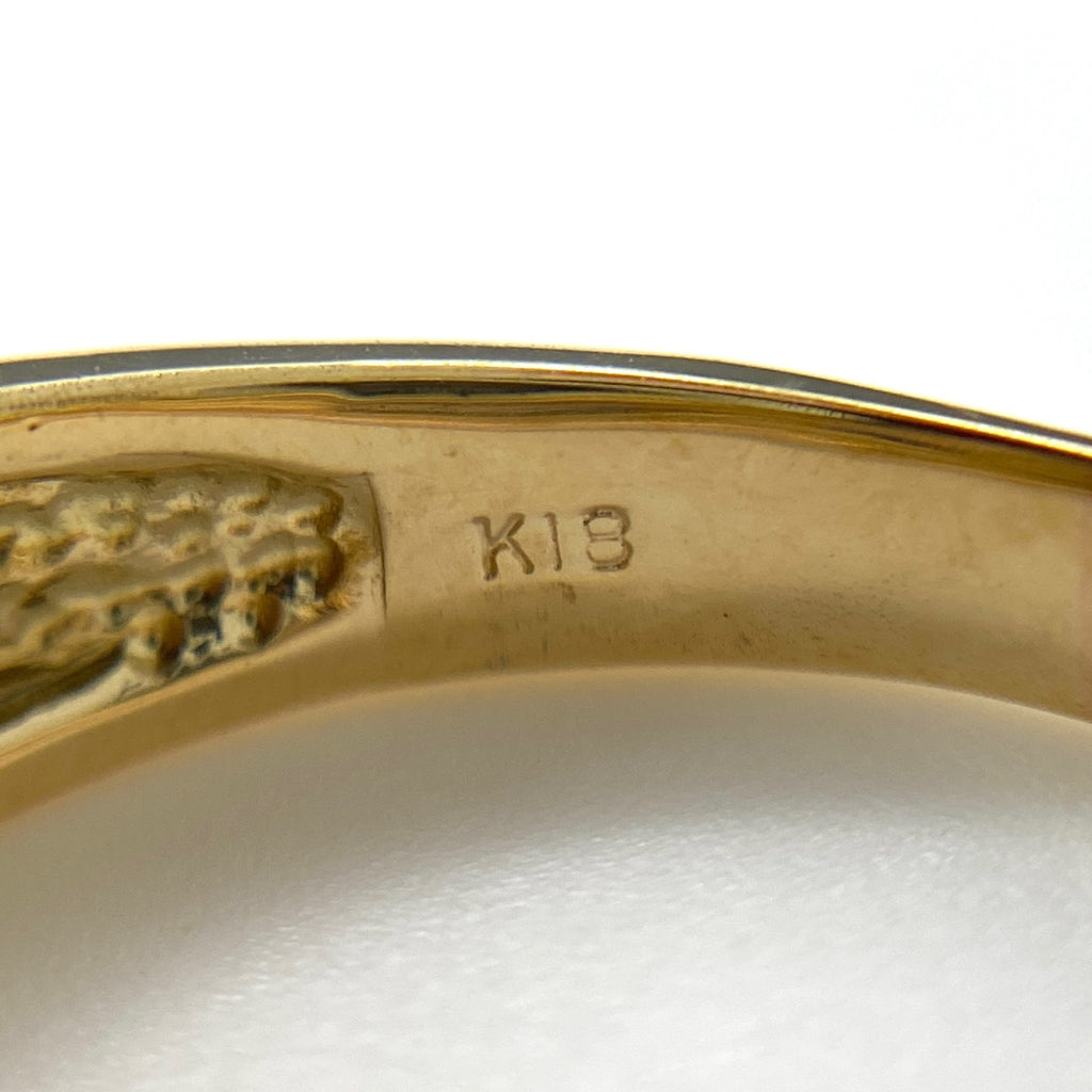 サファイア デザインリング YG イエローゴールド 指輪 メレダイヤ リング 14.5号 K18 サファイア ダイヤモンド レディース 【中古】nbjwl