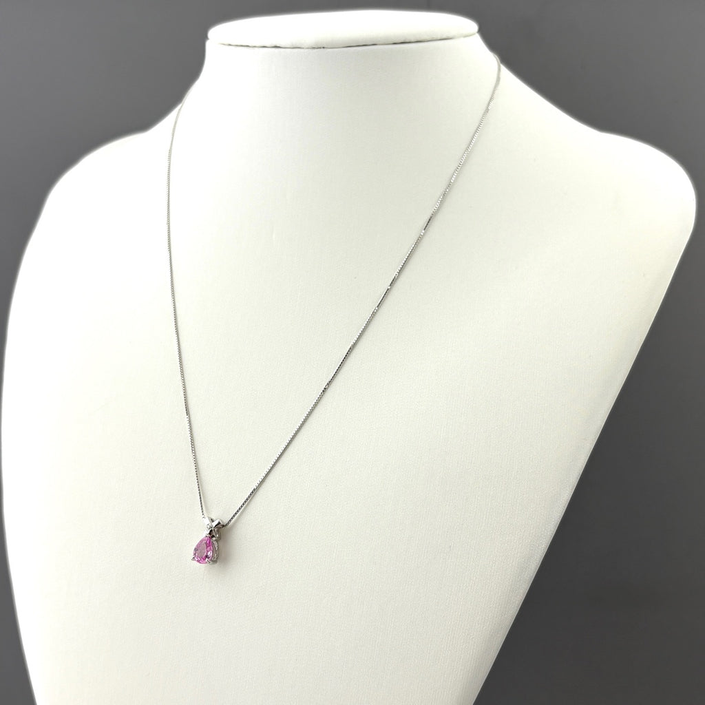 ピンクサファイア デザインネックレス WG ホワイトゴールド ペンダント メレダイヤ ダイヤモンド ネックレス K18 WG ピンクサファイア レディース 【中古】nbjwl