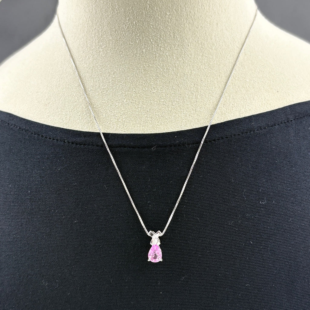 ピンクサファイア デザインネックレス WG ホワイトゴールド ペンダント メレダイヤ ダイヤモンド ネックレス K18 WG ピンクサファイア レディース 【中古】nbjwl