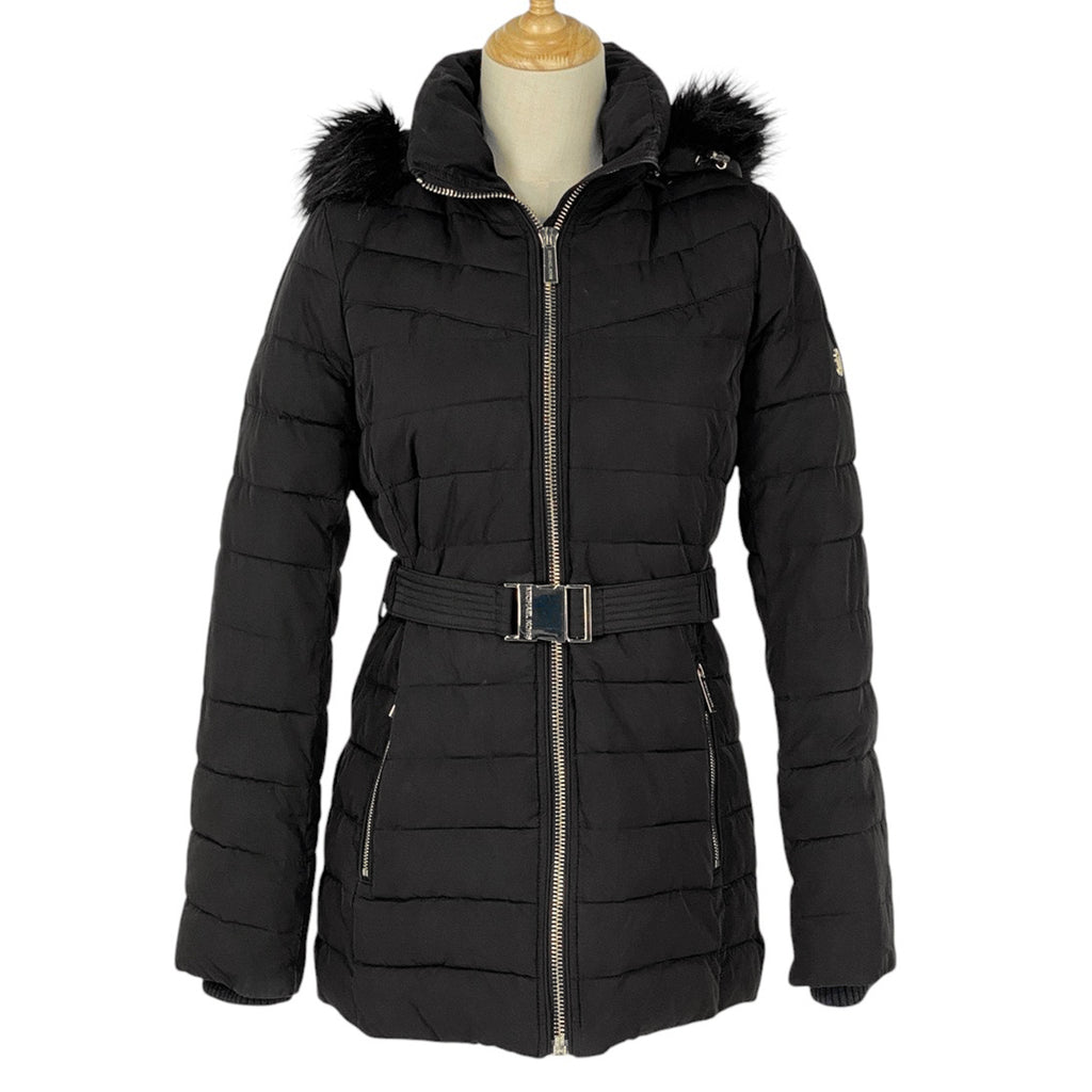 マイケルコース ジップアップ ジャケット フード ベルト付き フェイクファー アウター ブラック レディース 【中古】brapp