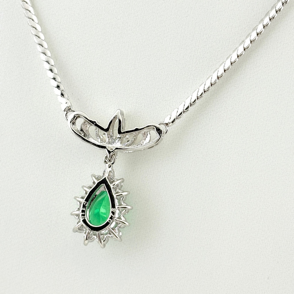 約40cm エメラルド ネックレス プラチナ ペンダント メレダイヤ Pt850 エメラルド ダイヤモンド レディース 【中古】nbjwl