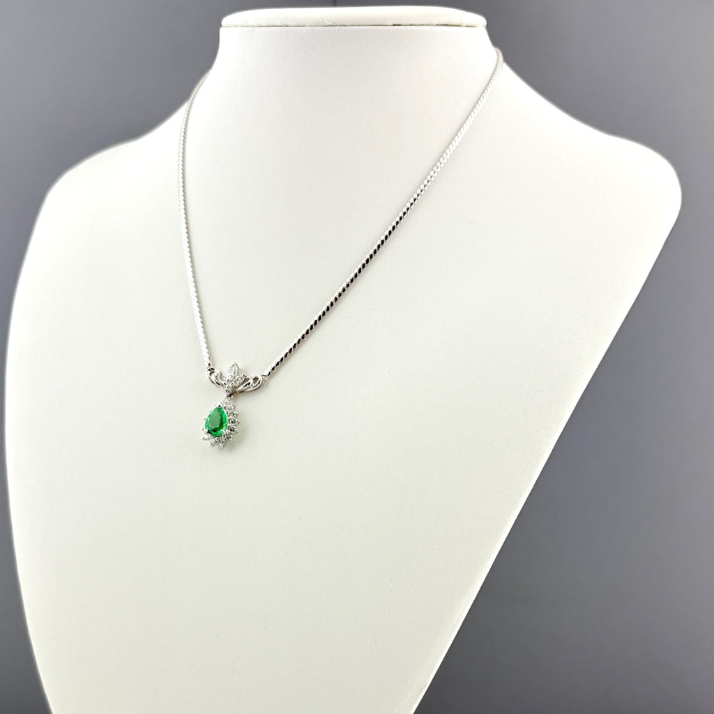 約40cm エメラルド ネックレス プラチナ ペンダント メレダイヤ Pt850 エメラルド ダイヤモンド レディース 【中古】nbjwl