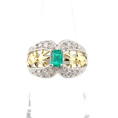 エメラルド デザインリング プラチナ YG イエローゴールド 指輪 メレダイヤ リング 11.5号 Pt900 K18 エメラルド レディース 【中古】nbjwl