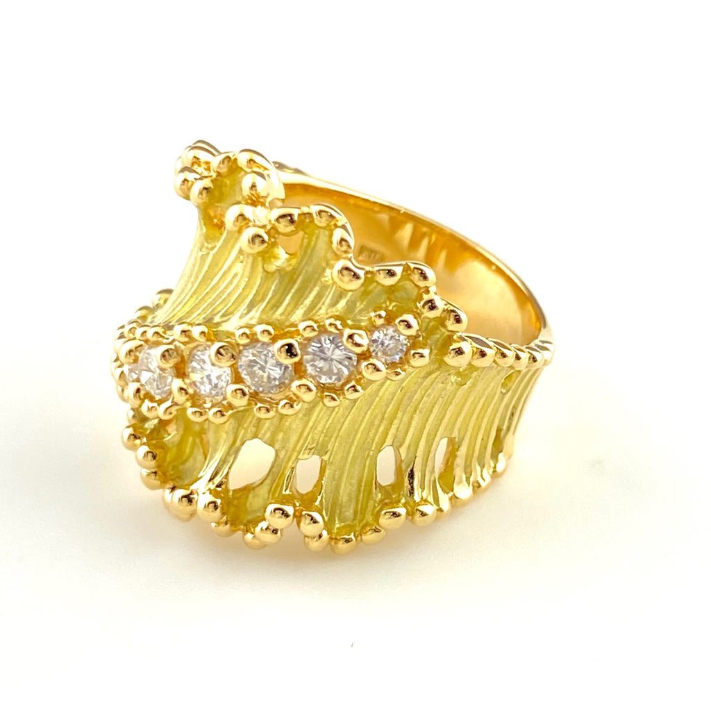 メレダイヤ デザインリング YG イエローゴールド 指輪 リング 11.5号 K18 ダイヤモンド レディース 【中古】nbjwl