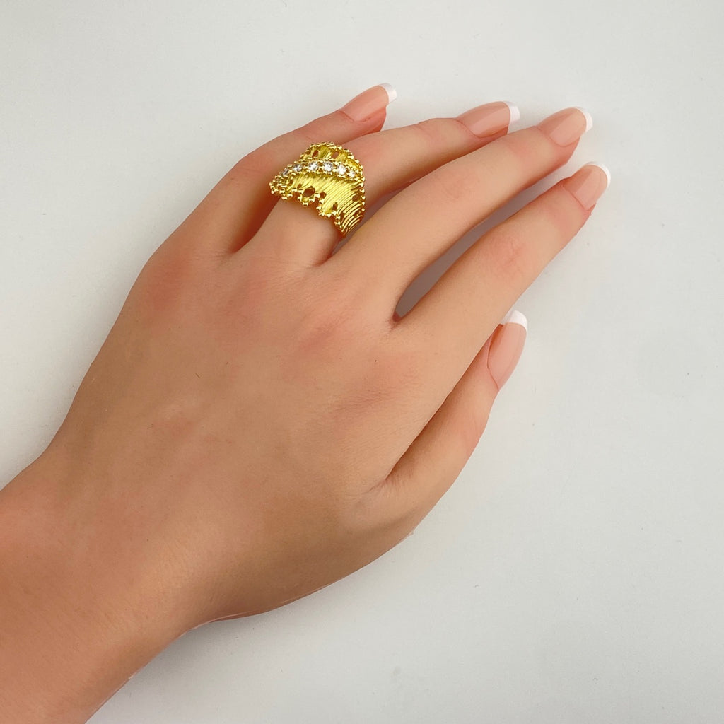 メレダイヤ デザインリング YG イエローゴールド 指輪 リング 11.5号 K18 ダイヤモンド レディース 【中古】nbjwl