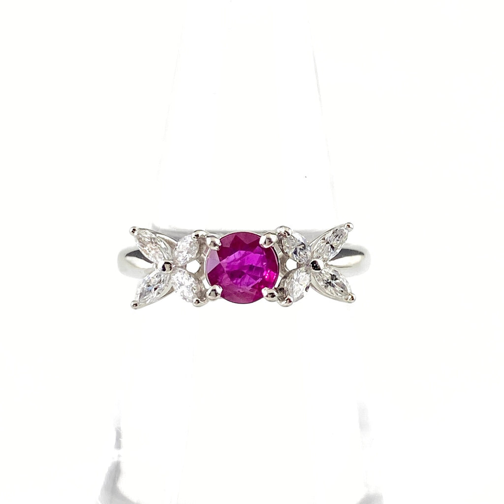 ルビー デザインリング プラチナ 指輪 メレダイヤ リング 11号 Pt900 ルビー ダイヤモンド レディース 【中古】nbjwl