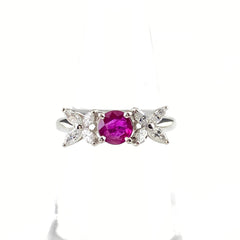 ルビー デザインリング プラチナ 指輪 メレダイヤ リング 11号 Pt900 ルビー ダイヤモンド レディース 【中古】nbjwl