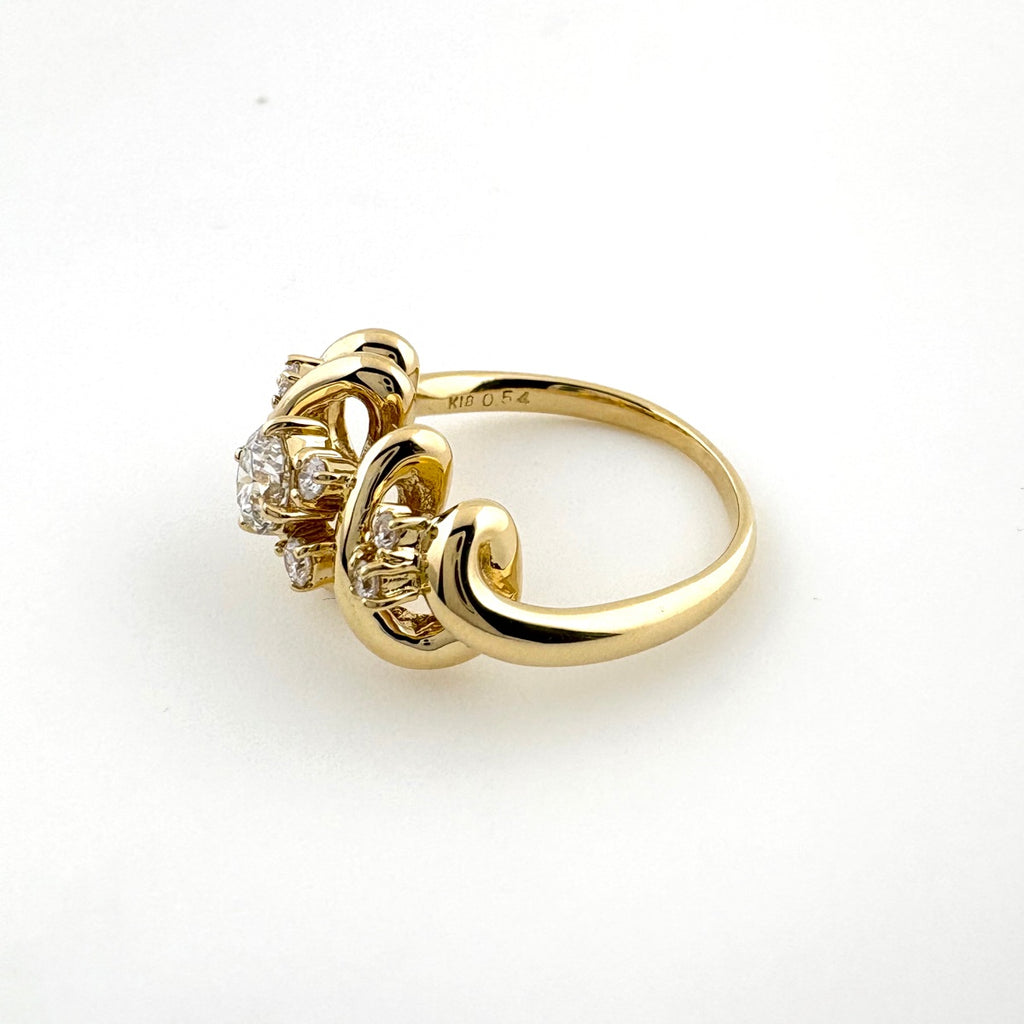 ダイヤモンド デザインリング YG イエローゴールド 指輪 メレダイヤ リング 14.5号 K18 ダイヤモンド レディース 【中古】nbjwl