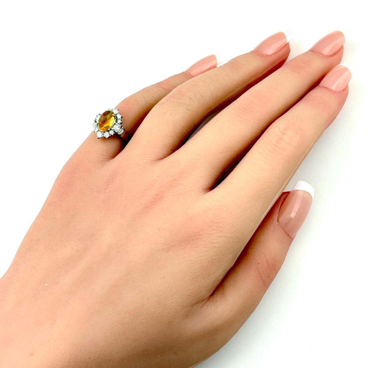 ファイアオパール デザインリング リング 10号 Pt900 ダイヤモンド