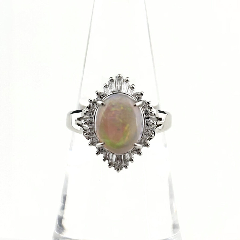 オパール デザインリング プラチナ 指輪 メレダイヤ リング 11.5号 Pt900 オパール ダイヤモンド レディース 【中古】nbjwl