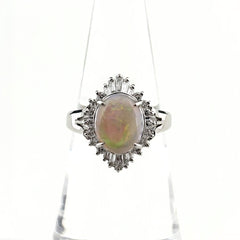 オパール デザインリング プラチナ 指輪 メレダイヤ リング 11.5号 Pt900 オパール ダイヤモンド レディース 【中古】nbjwl