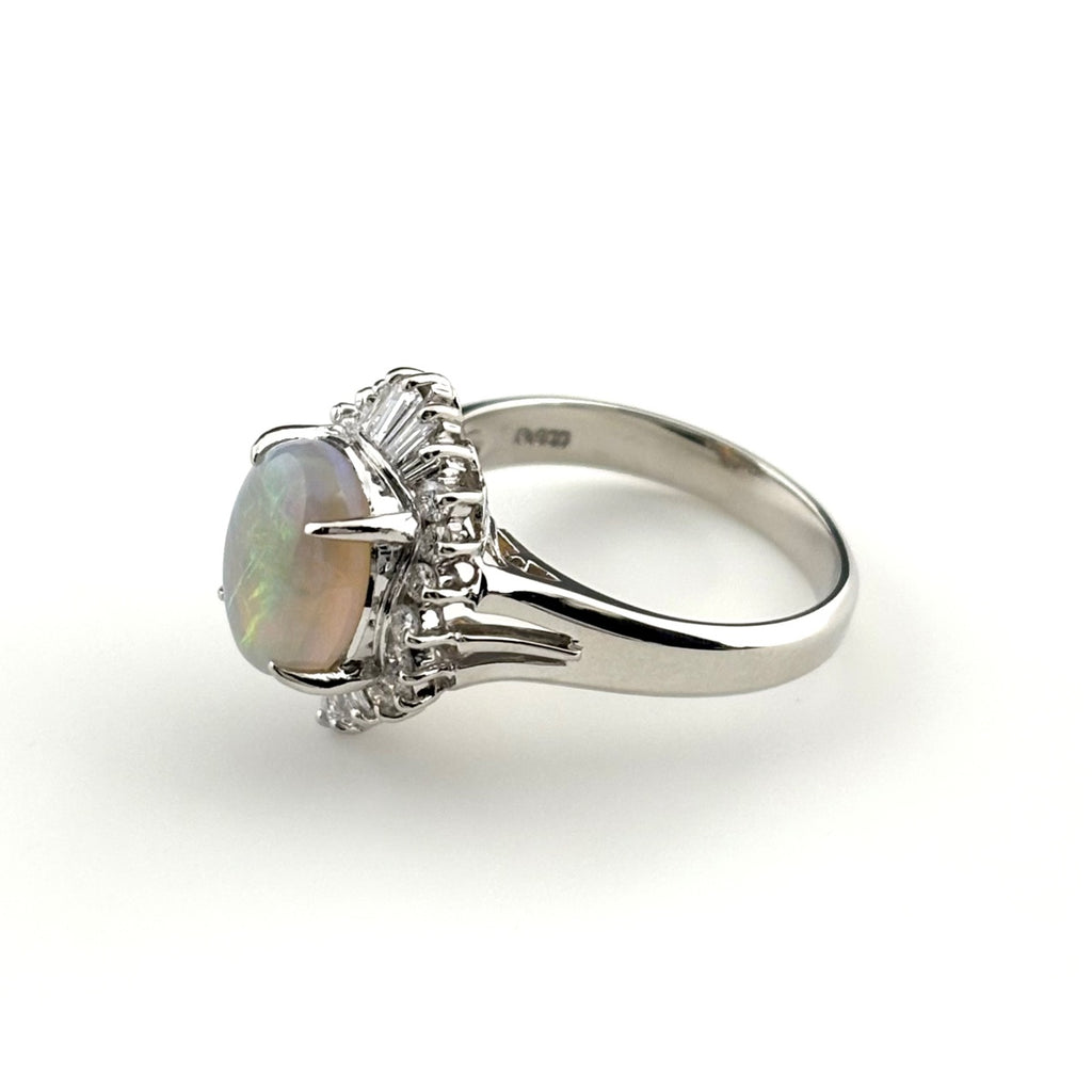 オパール デザインリング プラチナ 指輪 メレダイヤ リング 11.5号 Pt900 オパール ダイヤモンド レディース 【中古】nbjwl