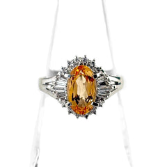 インペリアルトパーズ デザインリング リング 12号 Pt900 トパーズ ダイヤモンド レディース ノンブランドジュエリー 【中古】nbjwl