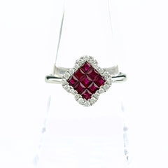 ルビー デザインリング 指輪 メレダイヤ リング 17号 K18 ルビー ダイヤモンド レディース ノンブランドジュエリー 【中古】nbjwl