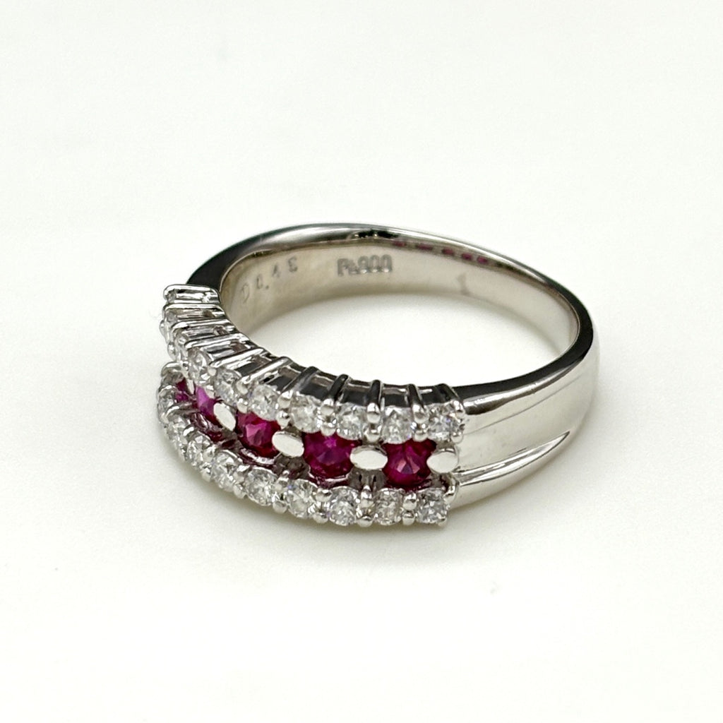 ルビー デザインリング プラチナ 指輪 メレダイヤ リング 9.5号 Pt900 ルビー ダイヤモンド レディース 【中古】nbjwl