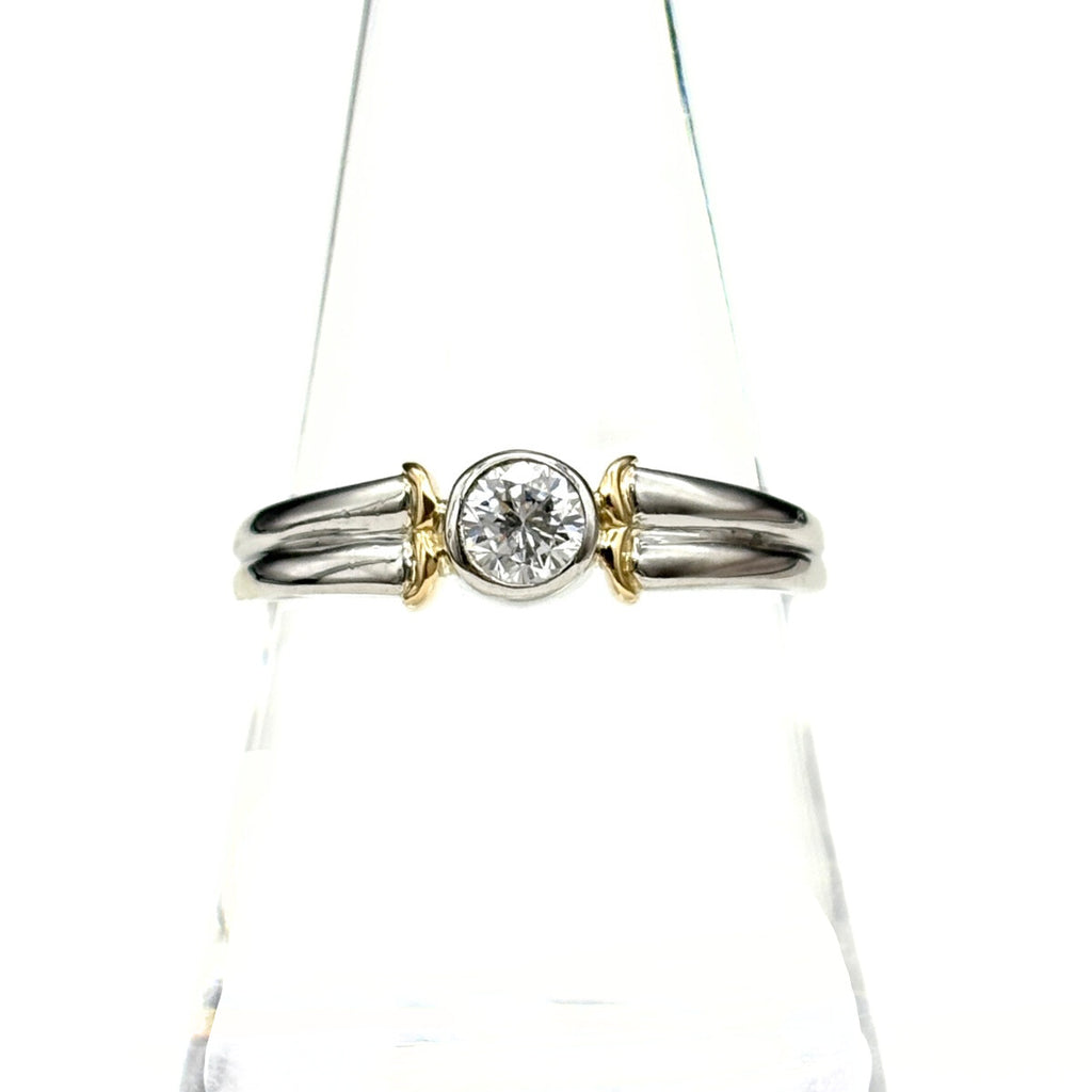 ダイヤモンド デザインリング プラチナ YG イエローゴールド 指輪 リング 19号 Pt900 K18 ダイヤモンド メンズ ノンブランドジュエリー 【中古】nbjwl