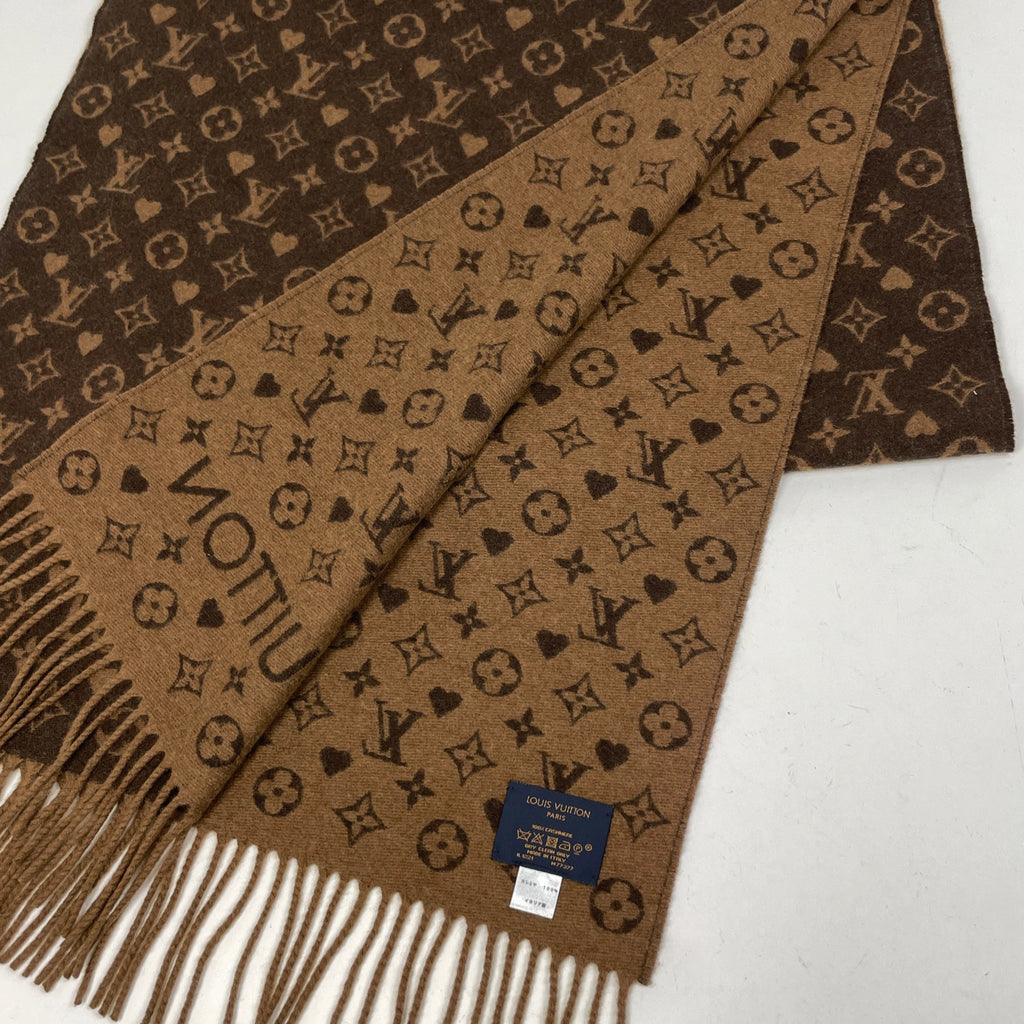 ルイ・ヴィトン エシャルプ ゲーム オン モノグラム ハート クルーズ マフラー カシミヤ マロン レディース 【中古】brbag