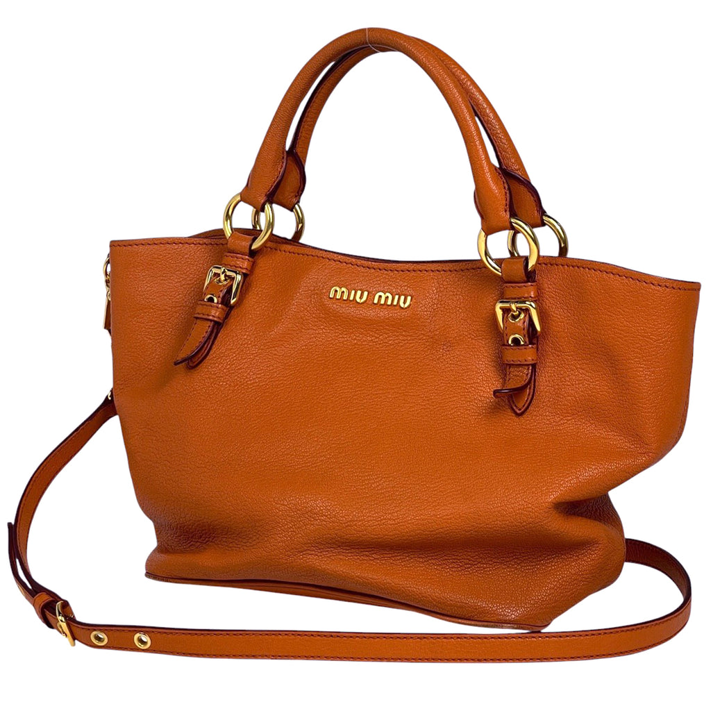 ミュウ ミュウ ロゴ ハンドバッグ 2WAY ショルダーバッグ ハンドバッグ レザー オレンジ レディース 【中古】brbag
