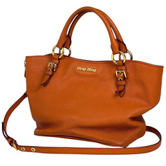ミュウ ミュウ ロゴ ハンドバッグ 2WAY ショルダーバッグ ハンドバッグ レザー オレンジ レディース 【中古】brbag