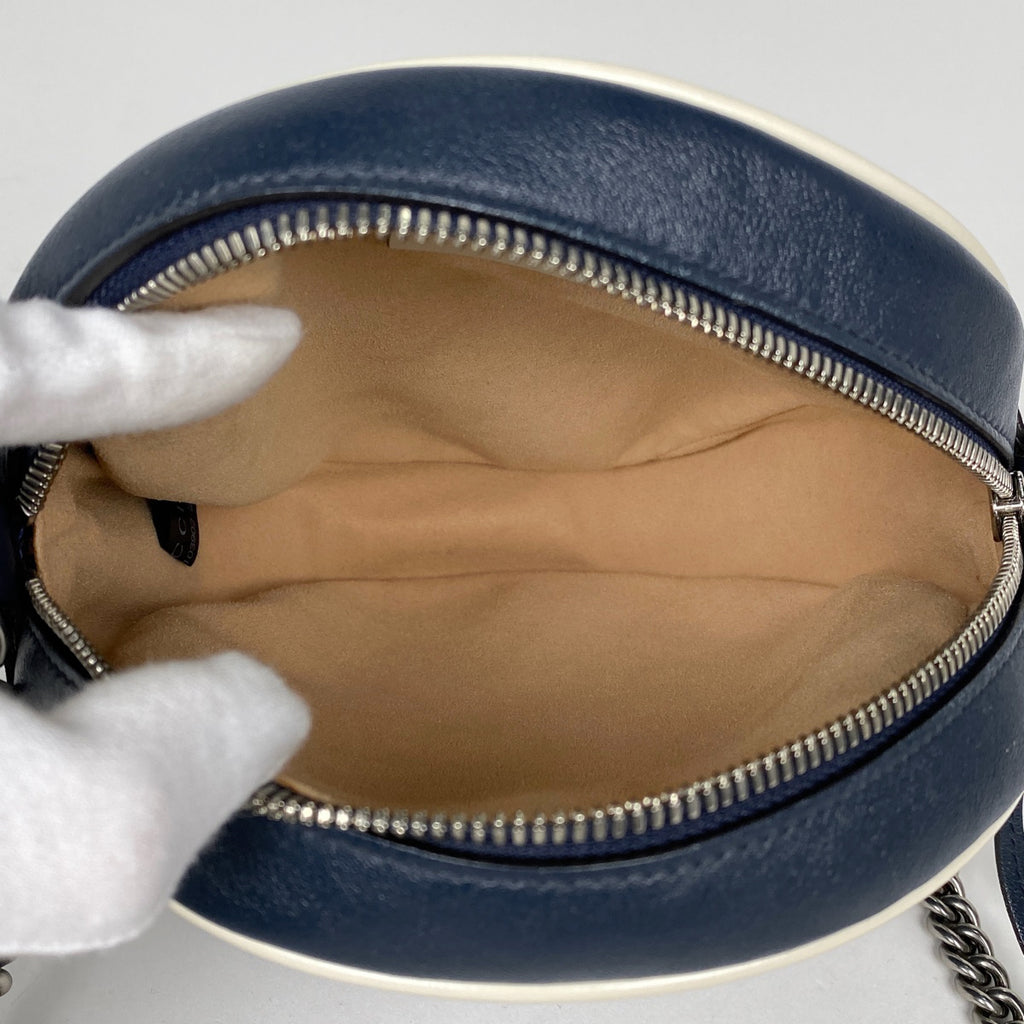 グッチ GGマーモント チェーン ショルダーバッグ ラウンド ミニ ショルダーバッグ レザー ネイビー 550154 レディース 【中古】brbag