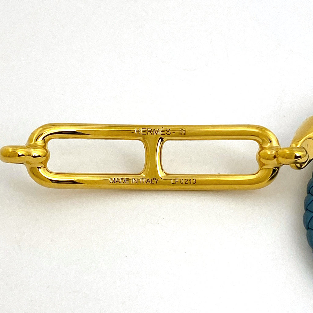 エルメス ルリ ドゥブルトゥール 腕輪 2連 ブレスレット GP レザー ゴールド ブルー レディース 【中古】bracc