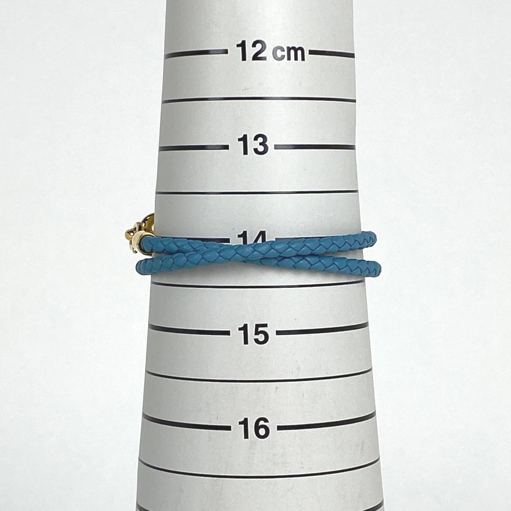 エルメス ルリ ドゥブルトゥール 腕輪 2連 ブレスレット GP レザー ゴールド ブルー レディース 【中古】bracc