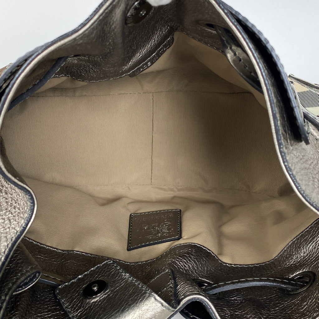 バーバリー チェック柄 ショルダーバッグ ワンショルダー 巾着型 ショルダーバッグ レザー ベージュ レディース 【中古】brbag