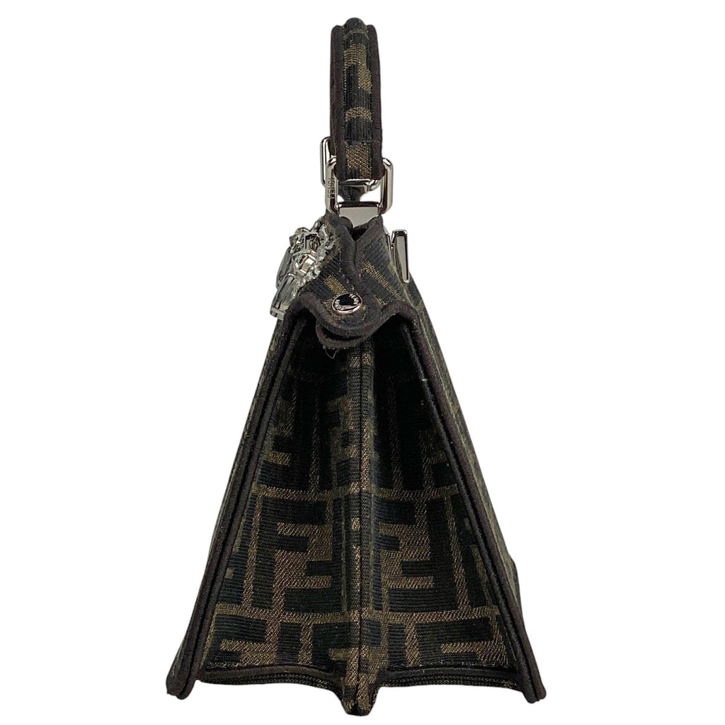 フェンディ ピーカブー プチ ハンドバッグ 2WAY ショルダーバッグ クリスタル刺繍 ズッカ柄 ハンドバッグ キャンバス ブラウン 8BN335 レディース 【中古】brbag