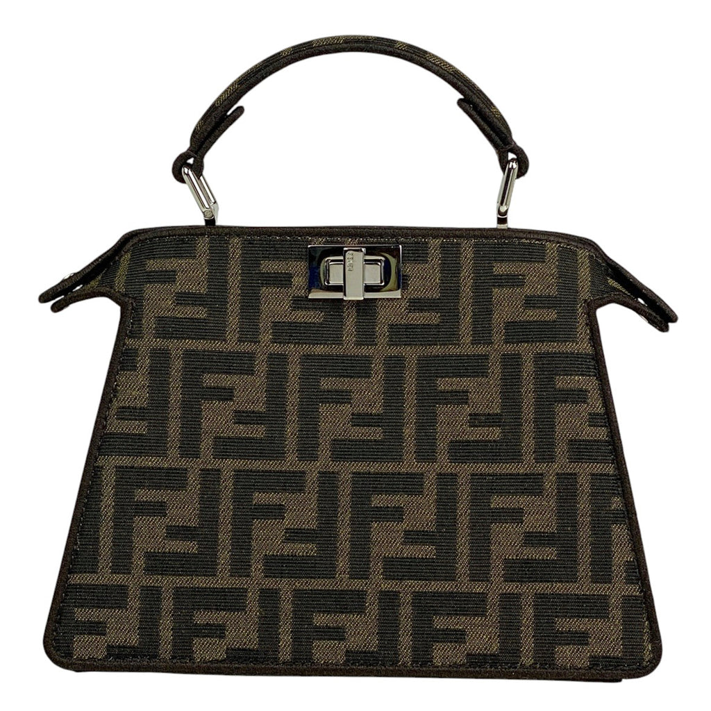 フェンディ ピーカブー プチ ハンドバッグ 2WAY ショルダーバッグ クリスタル刺繍 ズッカ柄 ハンドバッグ キャンバス ブラウン 8BN335 レディース 【中古】brbag