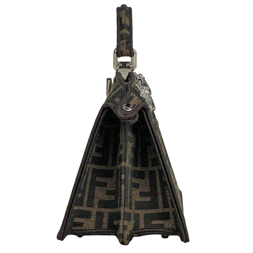 フェンディ ピーカブー プチ ハンドバッグ 2WAY ショルダーバッグ クリスタル刺繍 ズッカ柄 ハンドバッグ キャンバス ブラウン 8BN335 レディース 【中古】brbag