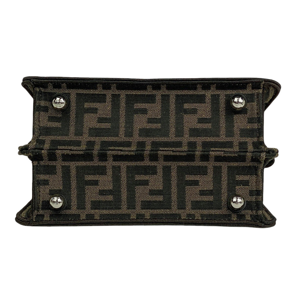 フェンディ ピーカブー プチ ハンドバッグ 2WAY ショルダーバッグ クリスタル刺繍 ズッカ柄 ハンドバッグ キャンバス ブラウン 8BN335 レディース 【中古】brbag