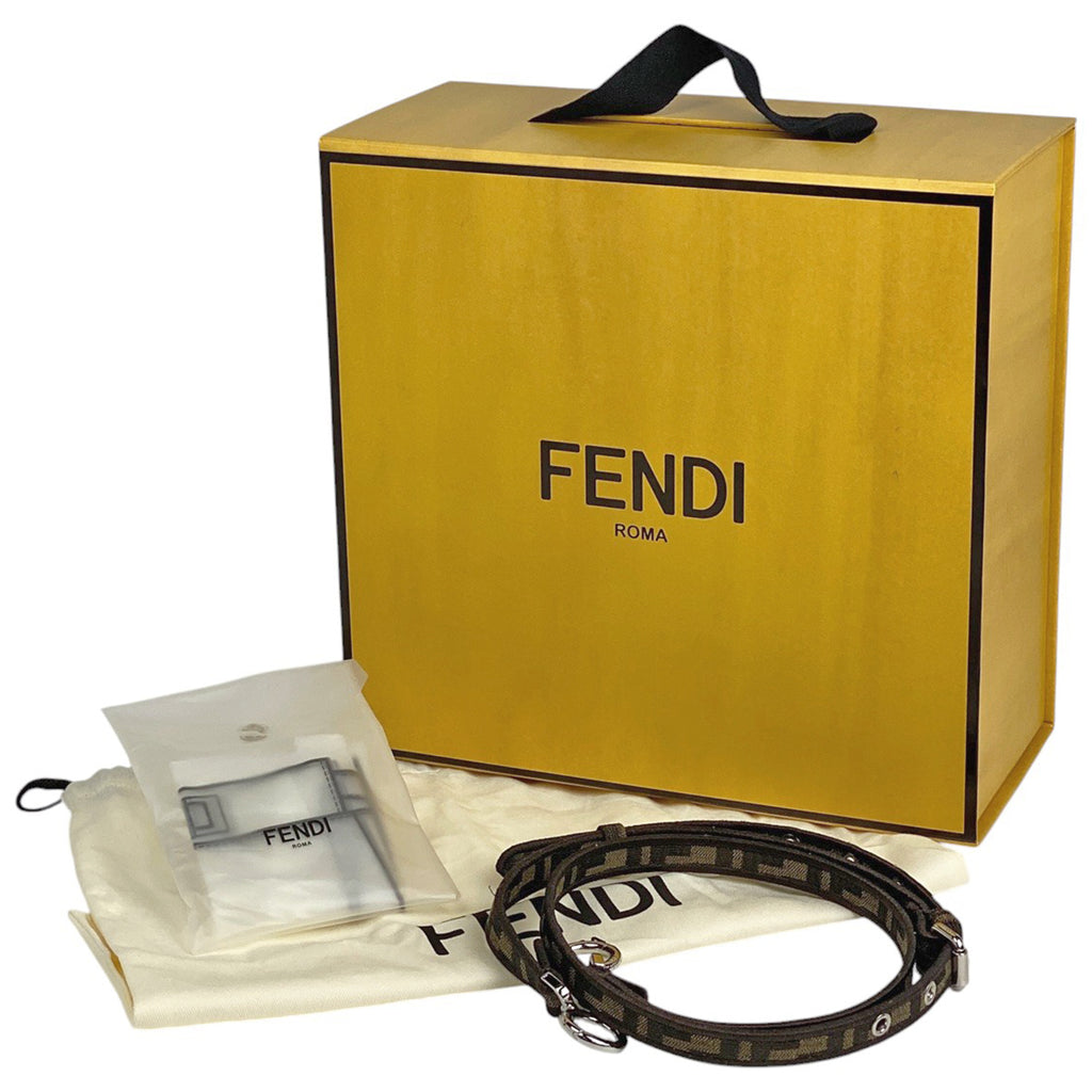 フェンディ ピーカブー プチ ハンドバッグ 2WAY ショルダーバッグ クリスタル刺繍 ズッカ柄 ハンドバッグ キャンバス ブラウン 8BN335 レディース 【中古】brbag