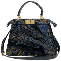 フェンディ ピーカブー アイシーユー ミディアム ハンドバッグ 2WAY ショルダーバッグ マーブル ハンドバッグ ファブリック ネイビー マルチカラー 8BN321 レディース 【中古】brbag