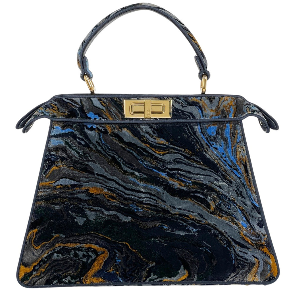 フェンディ ピーカブー アイシーユー ミディアム ハンドバッグ 2WAY ショルダーバッグ マーブル ハンドバッグ ファブリック ネイビー マルチカラー 8BN321 レディース 【中古】brbag