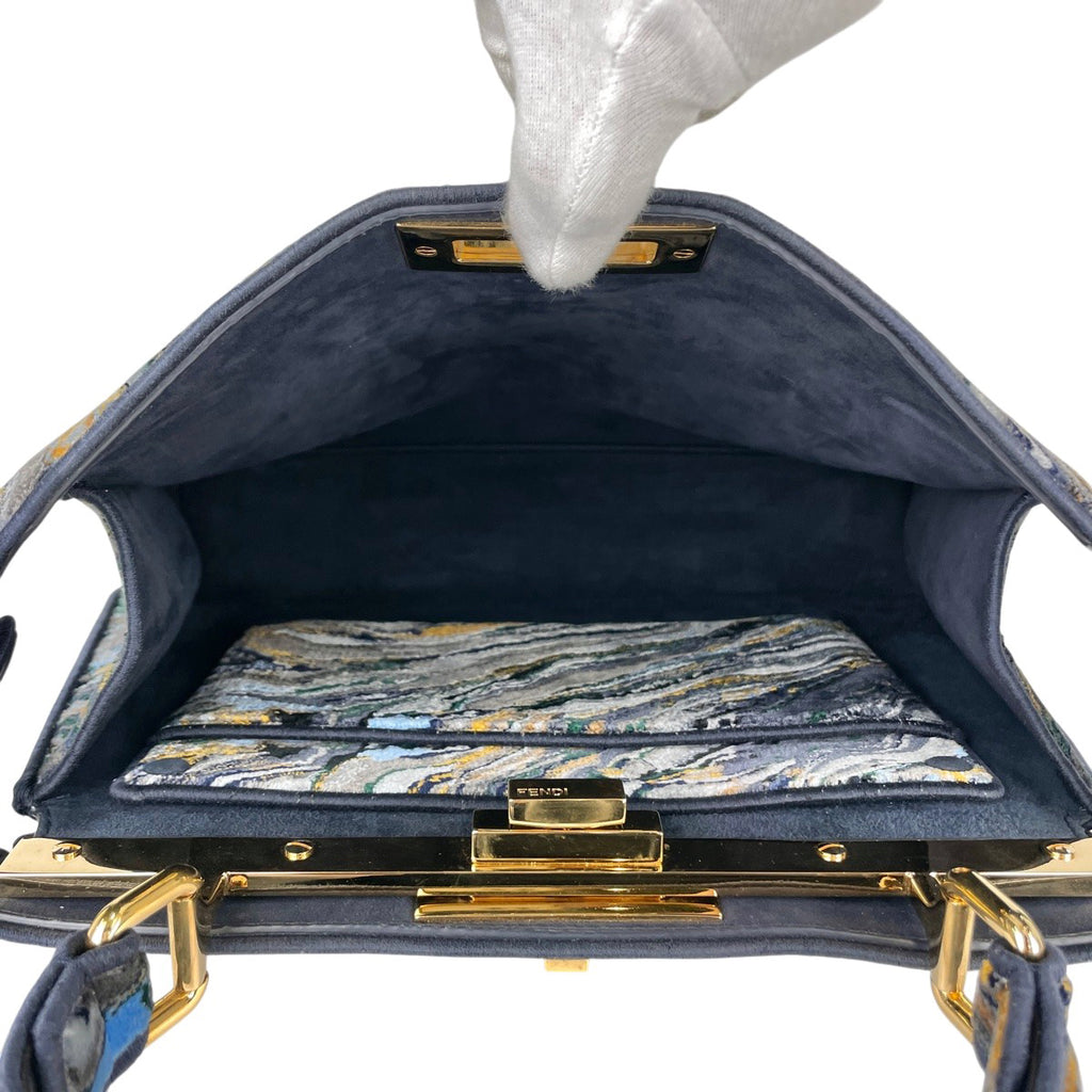 フェンディ ピーカブー アイシーユー ミディアム ハンドバッグ 2WAY ショルダーバッグ マーブル ハンドバッグ ファブリック ネイビー マルチカラー 8BN321 レディース 【中古】brbag