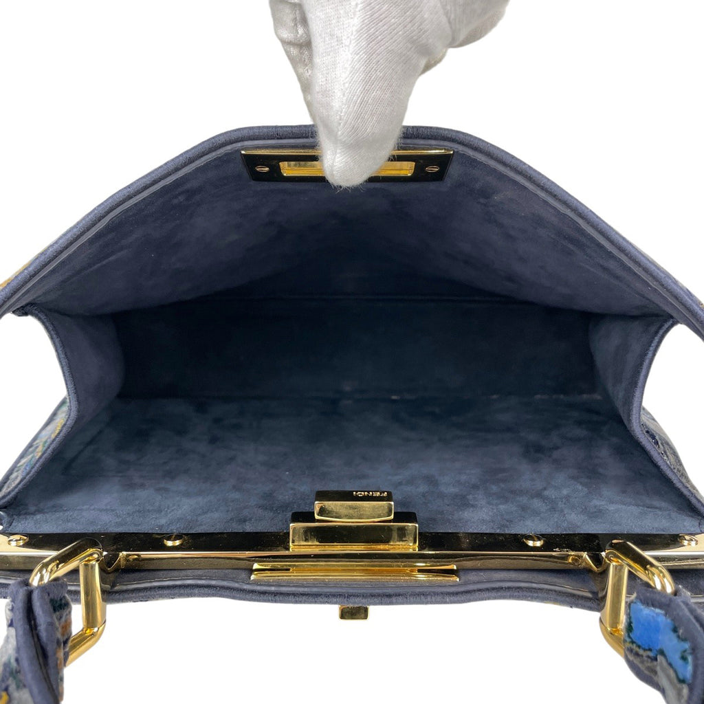 フェンディ ピーカブー アイシーユー ミディアム ハンドバッグ 2WAY ショルダーバッグ マーブル ハンドバッグ ファブリック ネイビー マルチカラー 8BN321 レディース 【中古】brbag